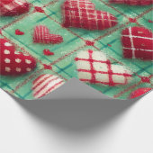 Christmas Quilted Hearts Green Red White  Cadeaupapier (Hoek)