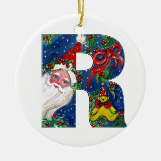 CHRISTMAS R BRIEF / SANTA CLAUS MET RODE RIBBON KERAMISCH ORNAMENT (Voorkant)