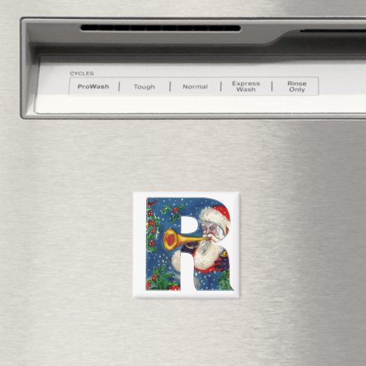 CHRISTMAS R LETTER/SANTA BUGLER MONOGRAM MAGNEET (Insitu (Vaatwasser))