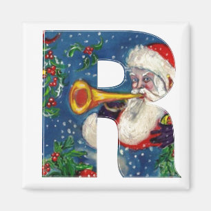 CHRISTMAS R LETTER/SANTA BUGLER MONOGRAM MAGNEET