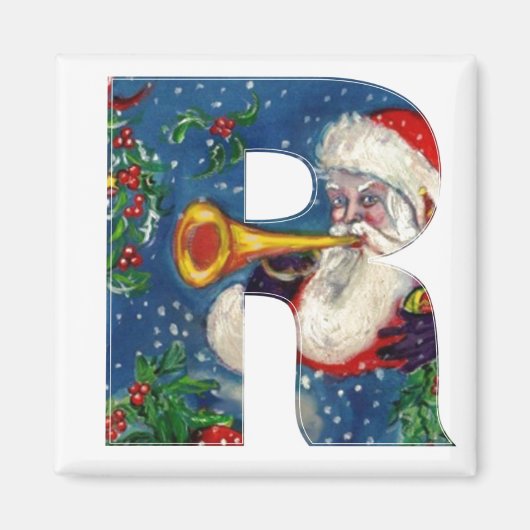 CHRISTMAS R LETTER/SANTA BUGLER MONOGRAM MAGNEET (Voorkant)