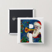 CHRISTMAS R LETTER/SANTA BUGLER MONOGRAM VIERKANTE BUTTON 5,1 CM (Voorkant /achterkant)