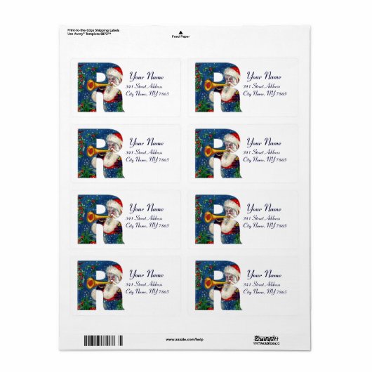 CHRISTMAS R LETTER/SANTA CLAUS BUGLER ETIKET (Full Sheet)