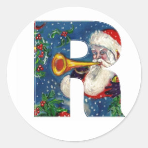 CHRISTMAS R LETTER/SANTA CLAUS BUGLER RONDE STICKER