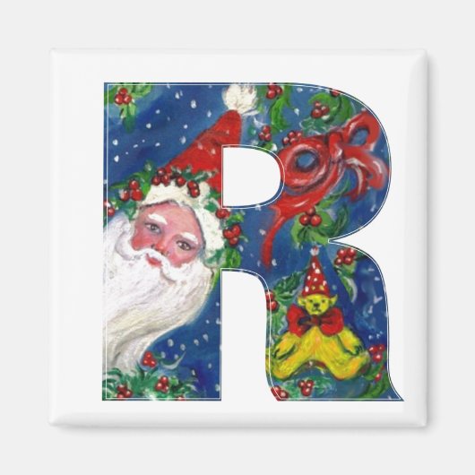 CHRISTMAS R LETTER/SANTA RED RIBBON MONOGRAM MAGNEET (Voorkant)