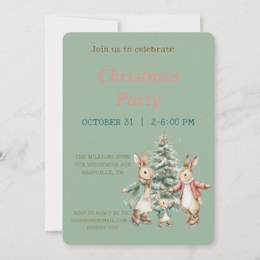 Christmas Rabbit Peter Vintage Invitation Kaart (Voorkant)