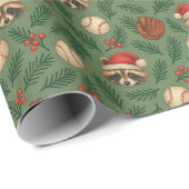 Christmas Raccoon Baseball Wrapping Paper Cadeaupapier (Rol Hoek)