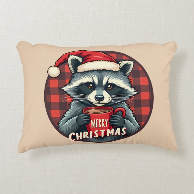 Christmas Raccoon Cocoa Cheer Accent Kussen (Voorkant)