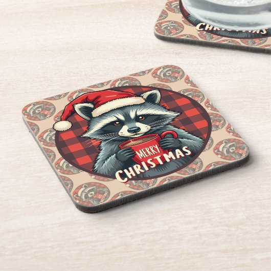 Christmas Raccoon Cocoa Cheer Bier Onderzetter (Linkerzijde)