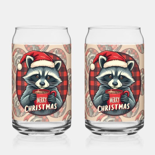 Christmas Raccoon Cocoa Cheer Blikvorm Glas (Achterkant)