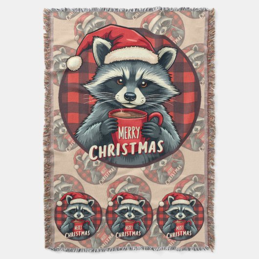 Christmas Raccoon Cocoa Cheer Deken (Voorkant Verticaal)