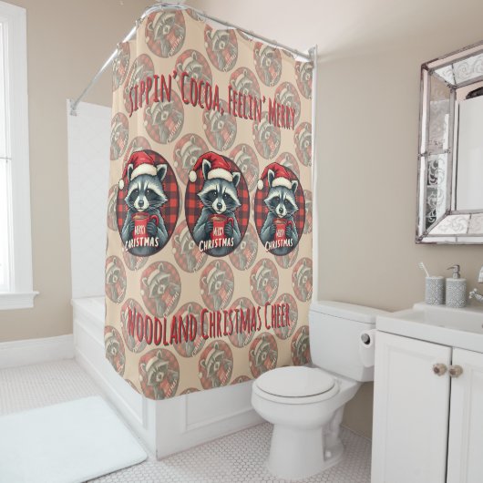 Christmas Raccoon Cocoa Cheer Douchegordijn (In situ)
