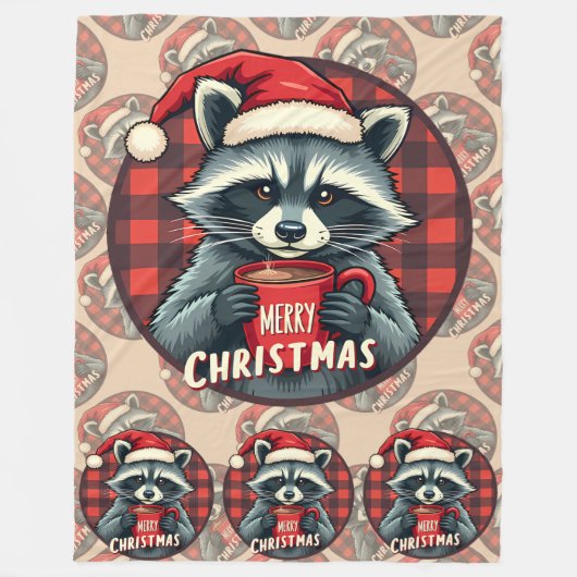 Christmas Raccoon Cocoa Cheer Fleece Deken (Voorkant)