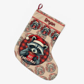 Christmas Raccoon Cocoa Cheer Grote Kerstsok (Voorkant (Hangend))