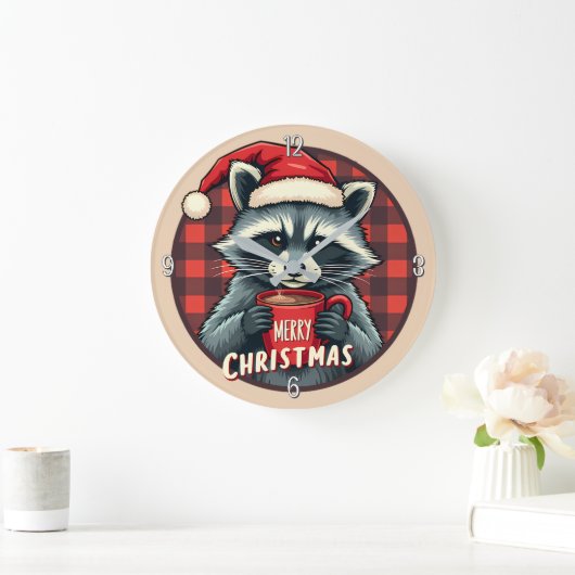 Christmas Raccoon Cocoa Cheer Grote Klok (Huis)