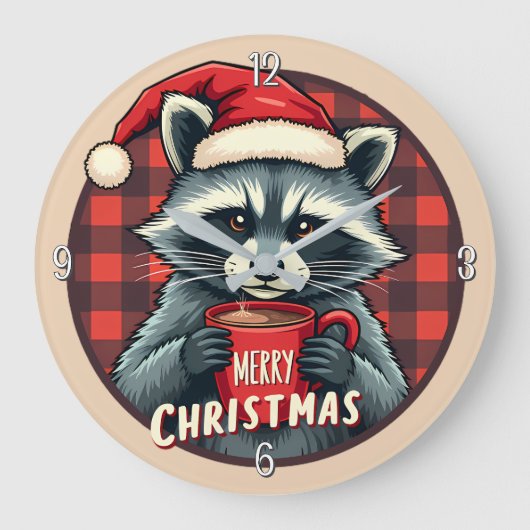 Christmas Raccoon Cocoa Cheer Grote Klok (Voorkant)