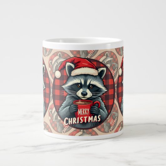 Christmas Raccoon Cocoa Cheer Grote Koffiekop (Voorkant)