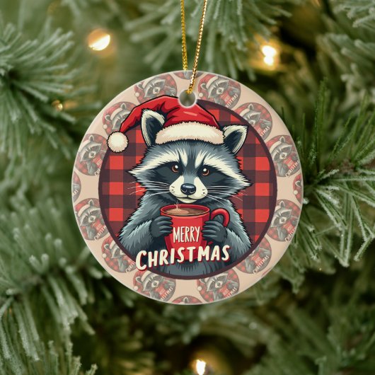 Christmas Raccoon Cocoa Cheer Keramisch Ornament (Boom)