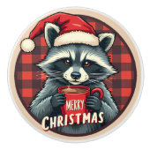 Christmas Raccoon Cocoa Cheer Keramische Knop (Voorkant)