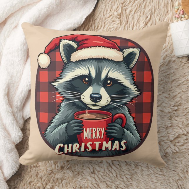 Christmas Raccoon Cocoa Cheer Kussen (Deken)