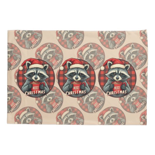 Christmas Raccoon Cocoa Cheer Kussensloop (Achterkant)