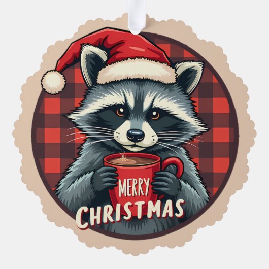 Christmas Raccoon Cocoa Cheer Ornament Kaart (Achterkant)