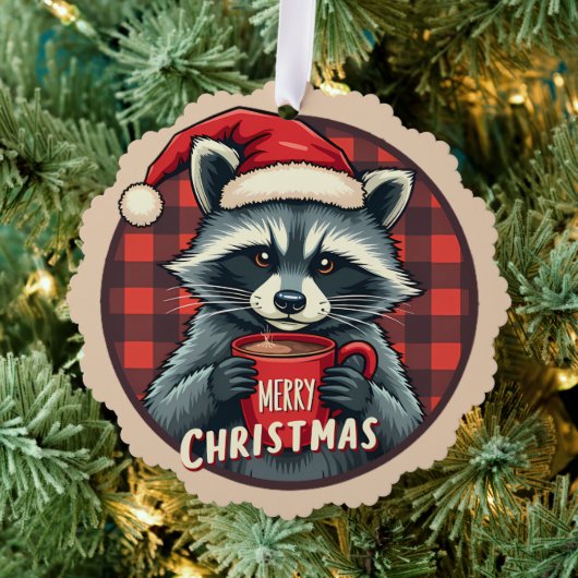 Christmas Raccoon Cocoa Cheer Ornament Kaart (Insitu (Drie))