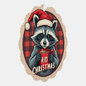 Christmas Raccoon Cocoa Cheer Ornament Kaart (Rechts)