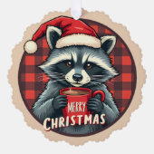 Christmas Raccoon Cocoa Cheer Ornament Kaart (Voorkant)