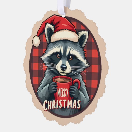 Christmas Raccoon Cocoa Cheer Ornament Kaart (Links)