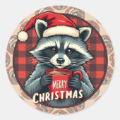 Christmas Raccoon Cocoa Cheer Ronde Sticker (Voorkant)
