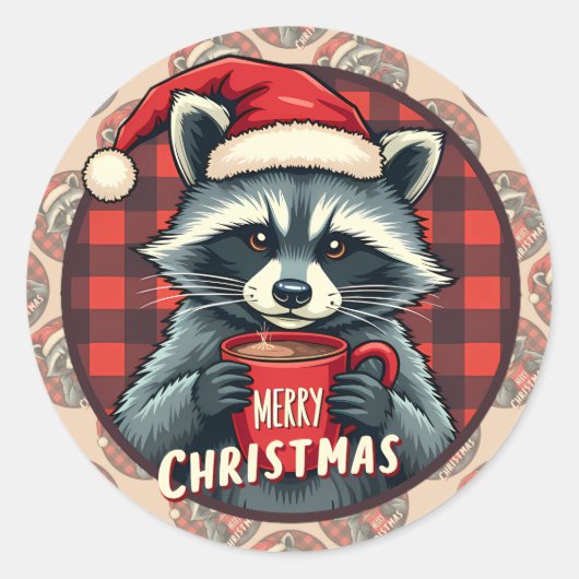 Christmas Raccoon Cocoa Cheer Ronde Sticker (Voorkant)
