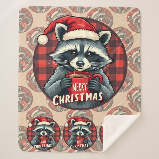 Christmas Raccoon Cocoa Cheer Sherpa Deken (Voorkant)