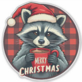 Christmas Raccoon Cocoa Cheer Sticker (Voorkant)