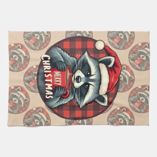 Christmas Raccoon Cocoa Cheer Theedoek (Horizontaal)