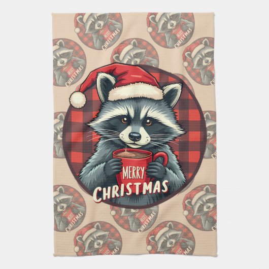 Christmas Raccoon Cocoa Cheer Theedoek (Verticaal)