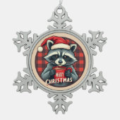 Christmas Raccoon Cocoa Cheer Tin Sneeuwvlok Ornament (Voorkant)