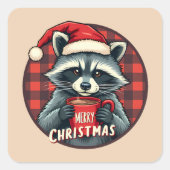Christmas Raccoon Cocoa Cheer Vierkante Sticker (Voorkant)