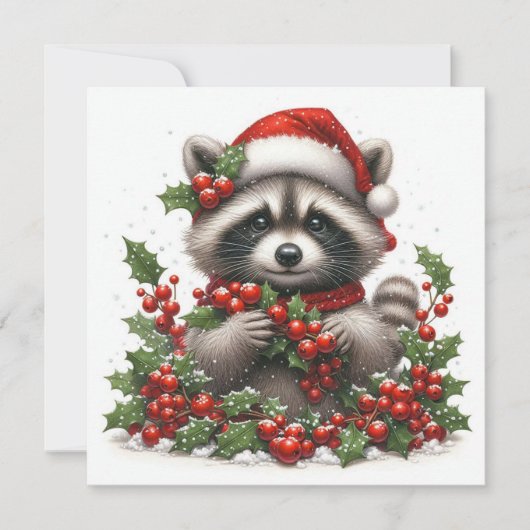 Christmas Raccoon Greeting Card Feestdagenkaart (Voorkant)