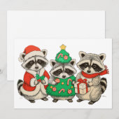 Christmas Raccoon Santa Hat Tree Xmas Lights Feestdagenkaart (Voorkant / Achterkant)