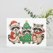 Christmas Raccoon Santa Hat Tree Xmas Lights Feestdagenkaart (Staand voorkant)