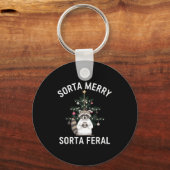 Christmas Raccoon Sorta Merry Sorta Feral Xmas Sleutelhanger (Voorkant)