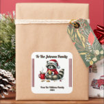 Christmas Raccoon Sticker<br><div class="desc">Een vrolijke wasbeer die een wintersjaal draagt,  geniet van vakantietraktaties naast een stomende mok. Deze kleurrijke sticker voegt een feestelijk tintje toe aan cadeauverpakking en legt de essentie van plezier,  gelach en familiegeest vast tijdens kerstvieringen.</div>