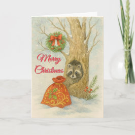 Christmas Raccoon Watercolor Kids  Feestdagen Kaart