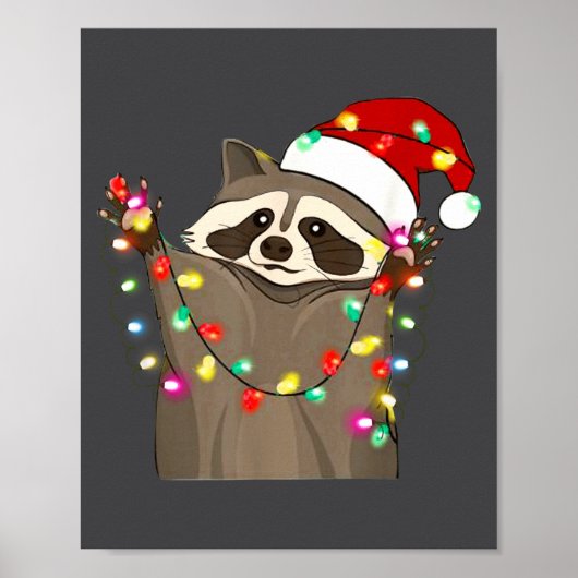 Christmas Racoon Swea,funny Christmas Lights Racco Poster (Voorkant)