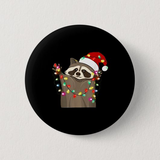 Christmas Racoon Swea,funny Christmas Lights Racco Ronde Button 5,7 Cm (Voorkant)