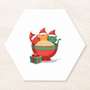Christmas Ramen Cat Santa Anime Meow Kat Meow Ca Kartonnen Onderzetters