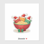 Christmas Ramen Cat Santa Anime Meow Kat Meow Ca Sticker (Vel)