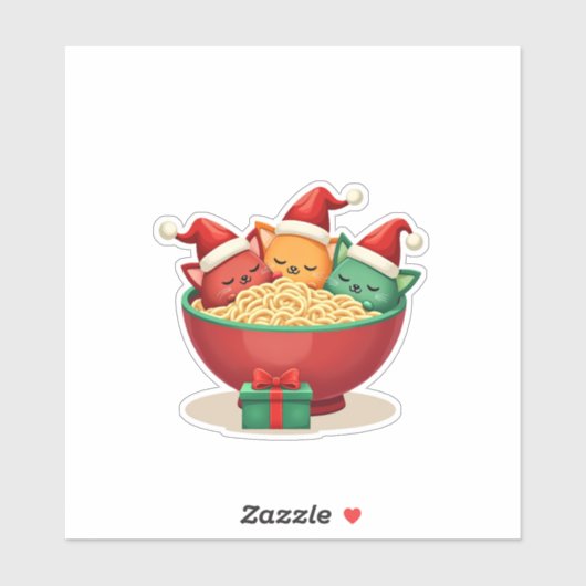 Christmas Ramen Cat Santa Anime Meow Kat Meow Ca Sticker (Vel)