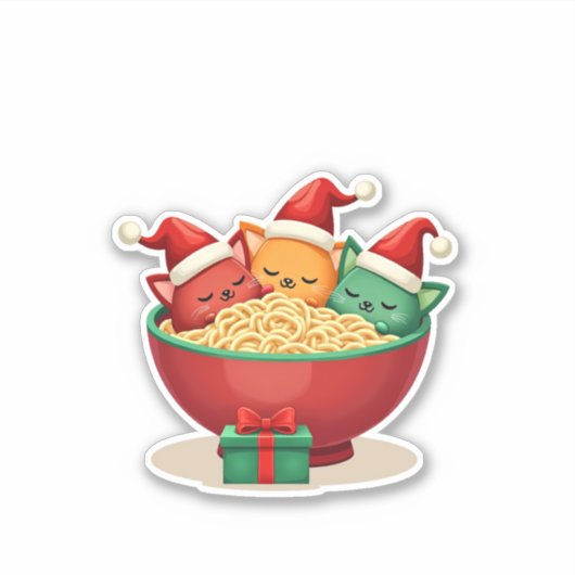 Christmas Ramen Cat Santa Anime Meow Kat Meow Ca Sticker (Voorkant)